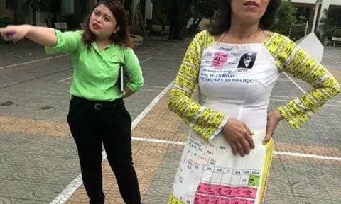 Thích thú với hình ảnh cô giáo in bảng tuần hoàn Hóa học lên áo dài 